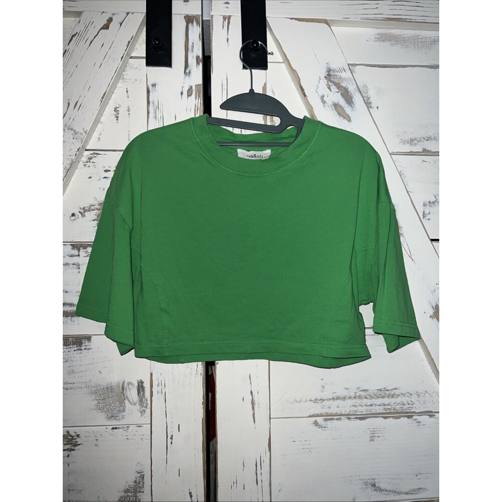 ba&sh Women's Short Sleeve Super Cropped Tee Shirt Lady Tee  Size 1 Small Green